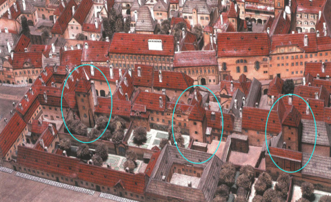 Věže staroměstského opevnění v Bartolomějské ulici