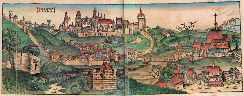Praha, dřevoryt z Norimberské kroniky, 1493