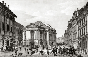 Stavovské divadlo v Praze, původní podoba exteriéru z r. 1835