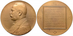 Pamětní bronzová medaile – 70. let Karla Vrby, 1915,  Česká akademie věd, autor Josef Šejnost